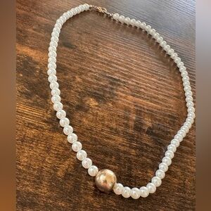 Gold and White Pearl Necklace with Unique Accent